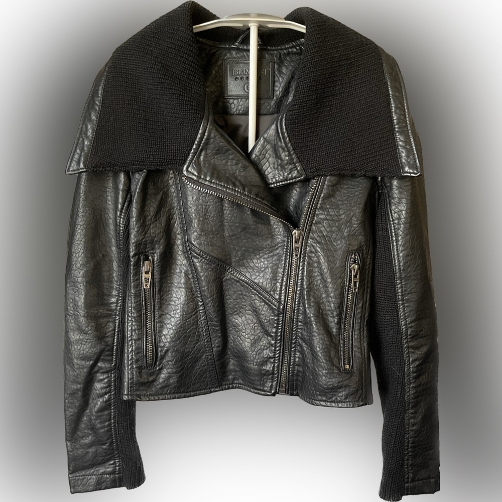 Blank NYC Black Vegan Leather Moto Jacket, women’s size Small.